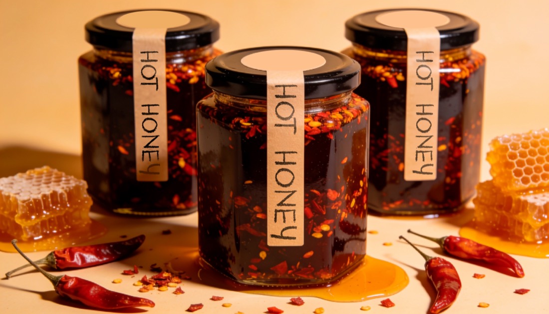 Frascos de hot honey de marca propia